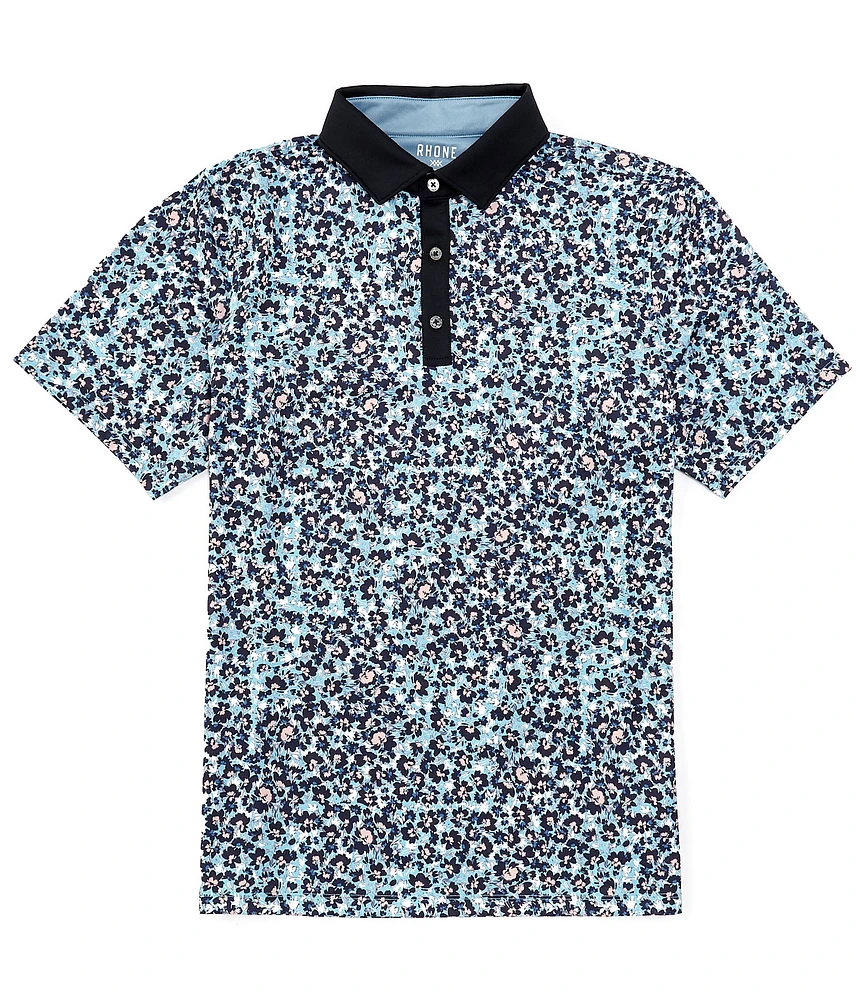 RHONE Performance Stretch Golf Sport Floral Print Short Sleeve Polo Shirt