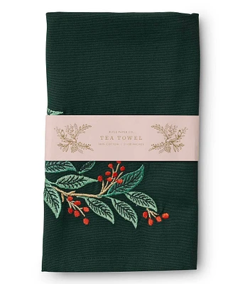 Rifle Paper Co. Holiday Willowberry Embroidered Tea Towel