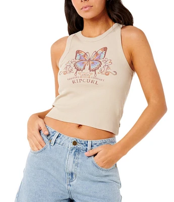 Rip Curl Butterfly Sleeveless Rib-Knit Tank Top
