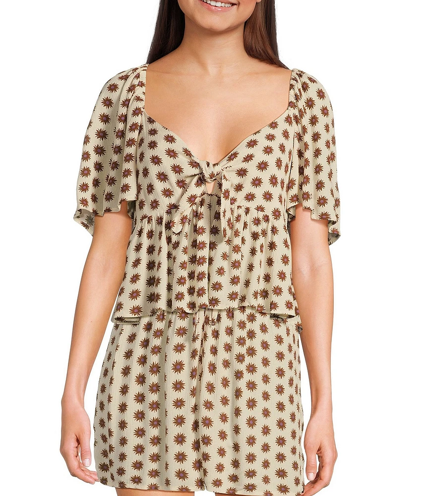 Rip Curl Cala Nights Coordinating Short Sleeve Yardage-Print Woven Top