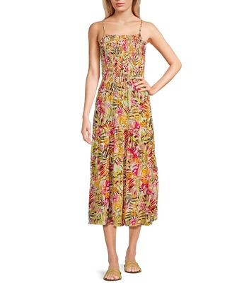 Rip Curl Copacabana Floral Print Smocked Midi Dress