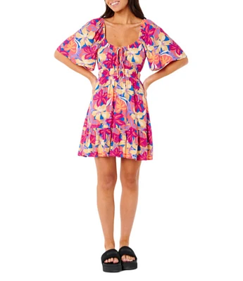 Rip Curl Es Vedra Short Sleeve Floral Mini Dress
