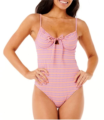 Rip Curl Isles Plaid Scoop Neck Underwire Bra One Piece Swimsuit