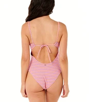 Rip Curl Isles Plaid Scoop Neck Underwire Bra One Piece Swimsuit