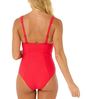 Rip Curl Premium Surf Solid Ribbed Square Neck D-DD Bra Size Underwire One Piece Swimsuit