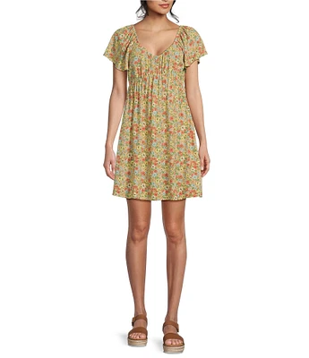 Rip Curl Sea Of Dreams Ditsy Floral Print Short Sleeve Mini Dress