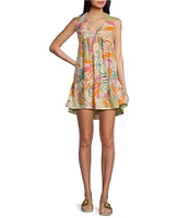 Rip Curl Vadella Tropical Palm Print Sleeved Mini Dress
