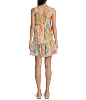 Rip Curl Vadella Tropical Palm Print Sleeved Mini Dress