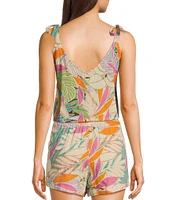 Rip Curl Vadella Tropical Palm Print Tie Straps Coordinating Cropped Tank Top