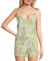 Rip Curl Vadella Tropical Palm Print Tie Straps Coordinating Cropped Tank Top