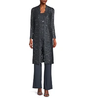 R & M Richards Sequin Glitter Scalloped Lace Scoop Neck 3/4 Sleeve 3-Piece Duster Pant Set