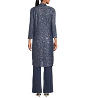 R & M Richards Sequin Glitter Scalloped Lace Scoop Neck 3/4 Sleeve 3-Piece Duster Pant Set