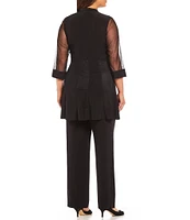 R & M Richards Plus Size Scoop Neck 3/4 Sleeve Beaded Detail Top & Sheer Knit Jacket 2-Piece Pull-On Pant Set