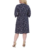 Robbie Bee Plus Size Floral Print 3/4 Sleeve Surplice V-Neck Faux Wrap Dress