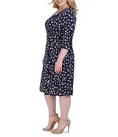 Robbie Bee Plus Size Floral Print 3/4 Sleeve Surplice V-Neck Faux Wrap Dress