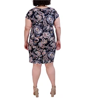 Robbie Bee Plus Size Floral Print Short Sleeve Sheath Dress