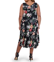 Robbie Bee Plus Size Sleeveless Cowl Neck Floral Print Knit A-Line Midi Dress