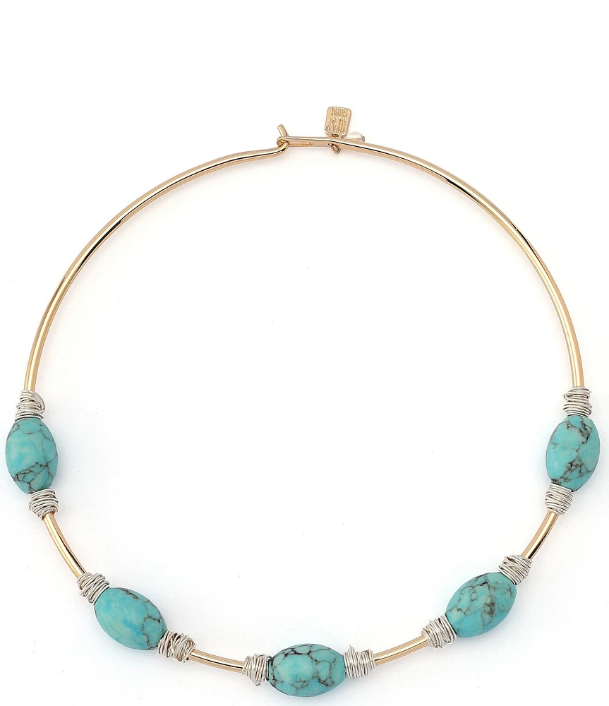 Robert Lee Morris Soho Turquoise Stone Bead Wire Collar Necklace