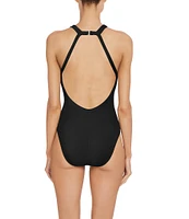 ROBIN PICCONE Amy Solid High V-Neck Open Back One Piece Swimsuit
