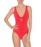 ROBIN PICCONE Ava Solid Matte Jersey V-Neck Keyhole Underwire Plunge One Piece Swimsuit