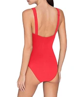 ROBIN PICCONE Ava Solid Matte Jersey V-Neck Keyhole Underwire Plunge One Piece Swimsuit