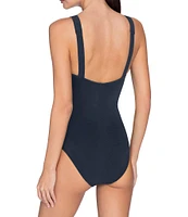 ROBIN PICCONE Ava Solid Matte Jersey V-Neck Keyhole Underwire Plunge One Piece Swimsuit