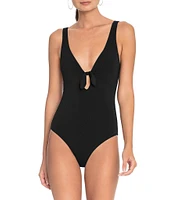 ROBIN PICCONE Ava Solid Matte Jersey V-Neck Keyhole Underwire Plunge One Piece Swimsuit