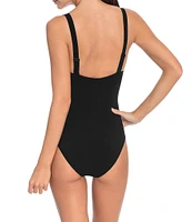 ROBIN PICCONE Ava Solid Matte Jersey V-Neck Keyhole Underwire Plunge One Piece Swimsuit