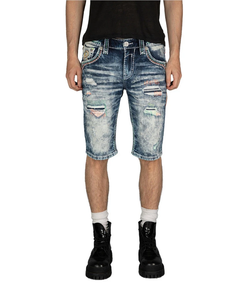 Rock Revival Arlo Fleur-De-Lis#double;R#double; Logo Pocket 13.5#double; Denim Shorts