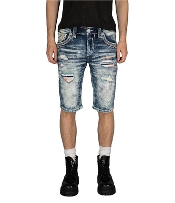 Rock Revival Arlo Fleur-De-Lis#double;R#double; Logo Pocket 13.5#double; Denim Shorts