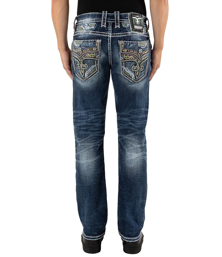 Rock Revival Cash Metallic-Stitched Double #double;R#double; Logo Straight-Leg Jeans