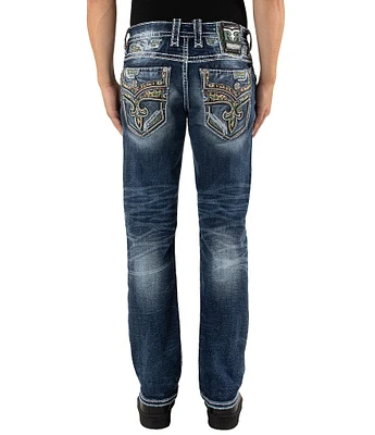 Rock Revival Cash Metallic-Stitched Double #double;R#double; Logo Straight-Leg Jeans