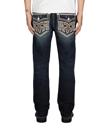 Rock Revival Edgar Straight Leg Fleur-De-Lis/#double;RR#double; Design Pocketed Jeans