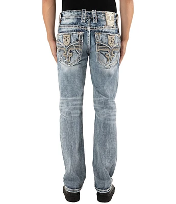 Rock Revival Emiliano Fleur-de-Lis Straight Leg Distressed Jeans