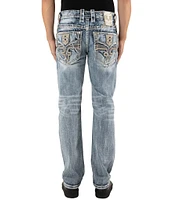 Rock Revival Emiliano Fleur-de-Lis Straight Leg Distressed Jeans