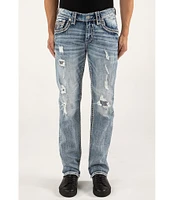 Rock Revival Emiliano Fleur-de-Lis Straight Leg Distressed Jeans
