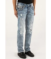 Rock Revival Emiliano Fleur-de-Lis Straight Leg Distressed Jeans