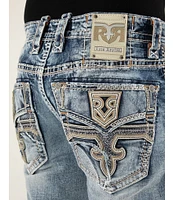 Rock Revival Emiliano Fleur-de-Lis Straight Leg Distressed Jeans