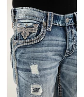Rock Revival Emiliano Fleur-de-Lis Straight Leg Distressed Jeans