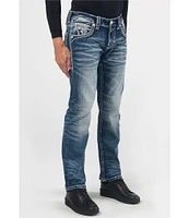 Rock Revival Ermias Frayed-Pocket Straight-Leg Jeans