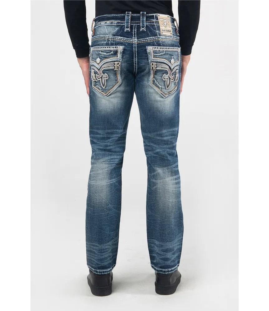 Rock Revival Ermias Frayed-Pocket Straight-Leg Jeans