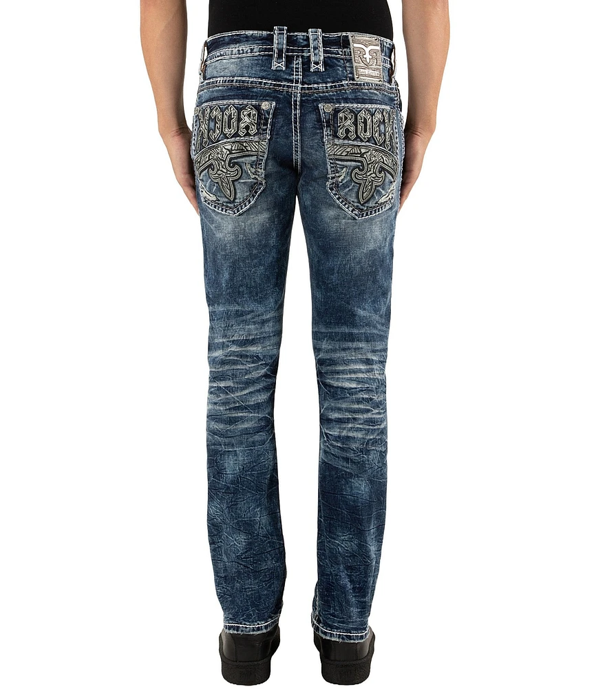 Rock Revival Ernest Fleur-de-Lis Straight Leg Distressed Jeans