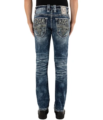 Rock Revival Ernest Fleur-de-Lis Straight Leg Distressed Jeans