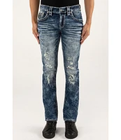 Rock Revival Ernest Fleur-de-Lis Straight Leg Distressed Jeans