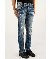 Rock Revival Ernest Fleur-de-Lis Straight Leg Distressed Jeans