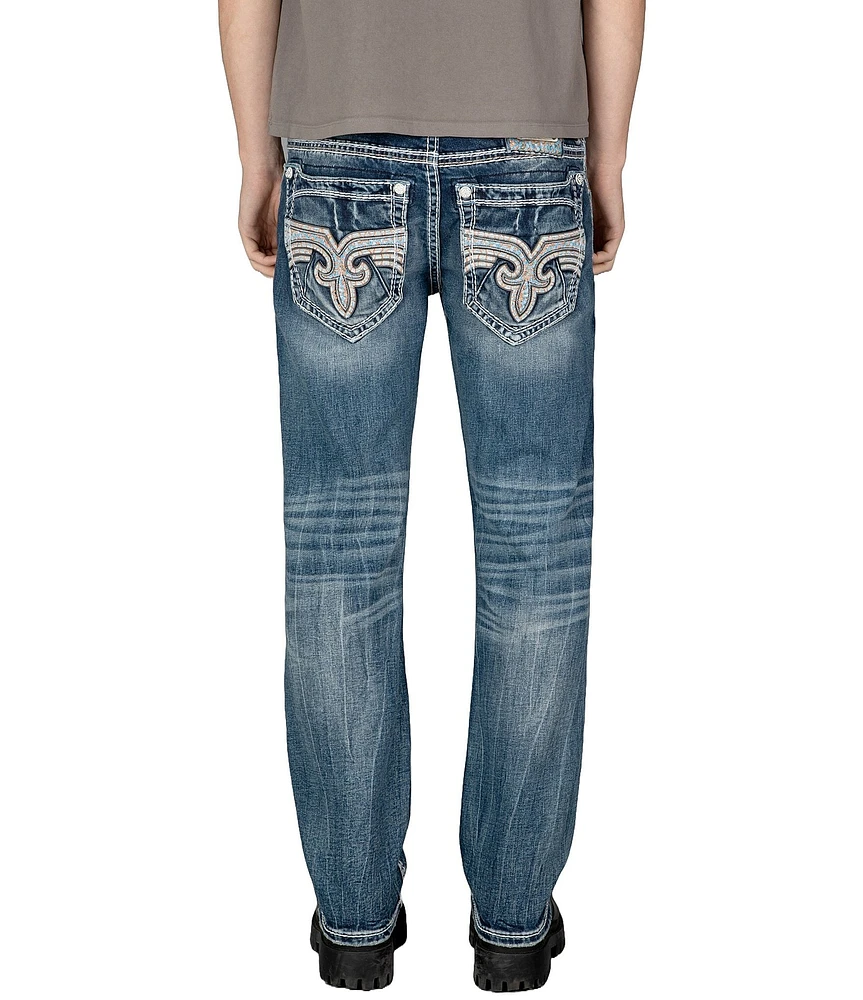 Rock Revival Isaiah Fleur-de-Lis Straight Leg Distressed Jeans
