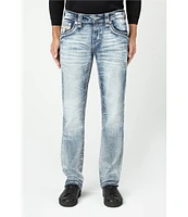 Rock Revival Meyrick Straight-Leg Fleur-De-Lis-Embroidered Denim Jeans