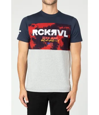 Rock Revival Mixed-Media Color Block/Tie-Dye Americana Short-Sleeve T-Shirt