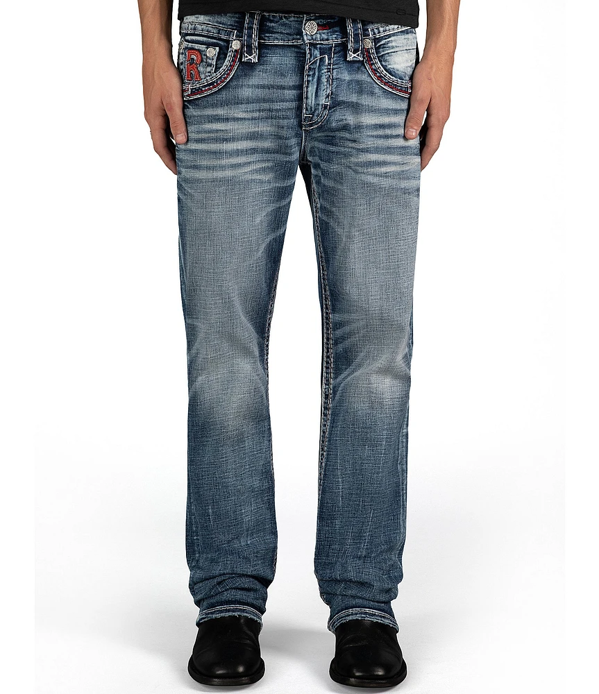 Rock Revival Reggie Straight-Leg Fleur-De-Lis-Embroidered-Pocket Jeans