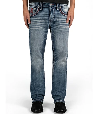 Rock Revival Reggie Straight-Leg Fleur-De-Lis-Embroidered-Pocket Jeans
